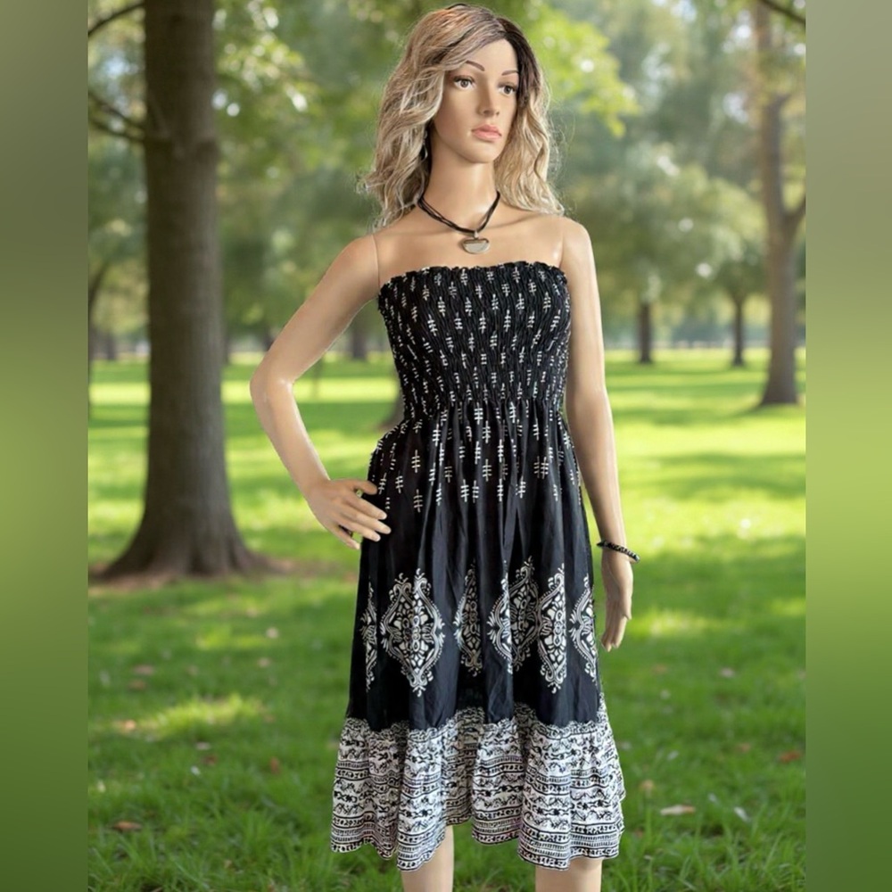 NWOT Cejon Black & White Stretchy Tube Boho Midi Dress Sz XL casual, beach dress